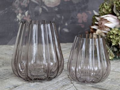 Vase/lykt m. riller - stor